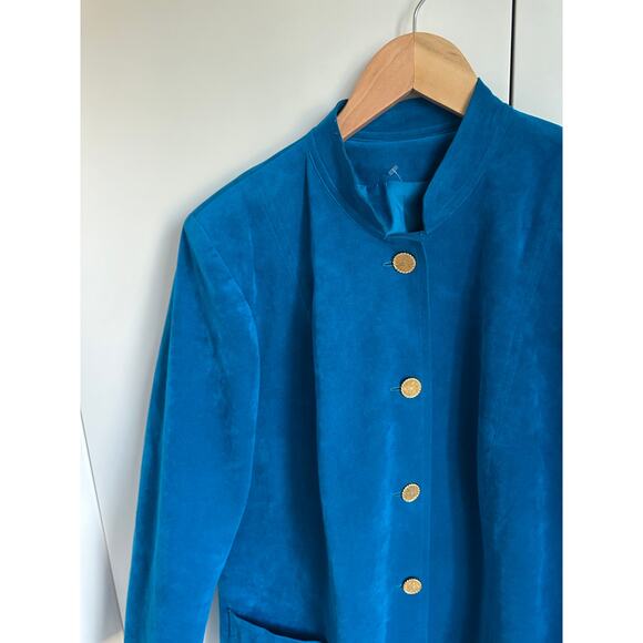 Vintage 80s Ultra Suede Womens Suit Blue Union Made Skirt/Blazer Set Size Large - Picture 9 of 13